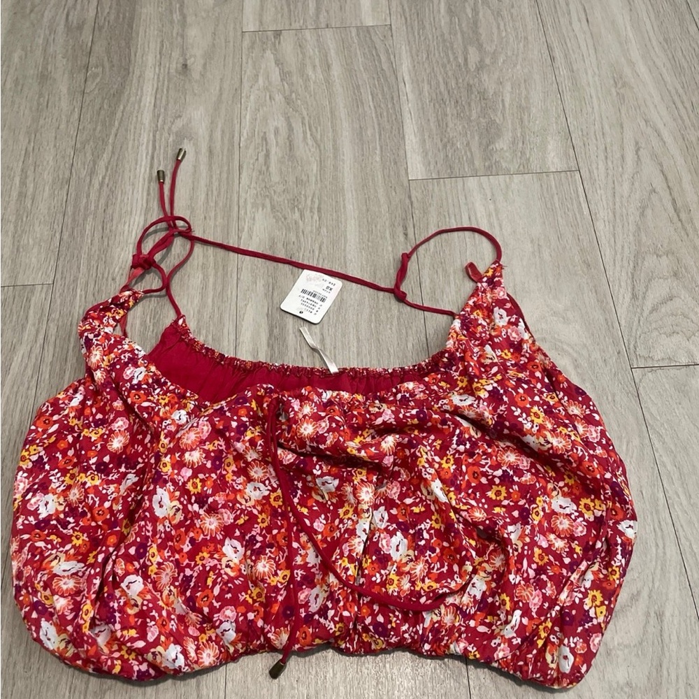 Free People Floral Red Crop Top